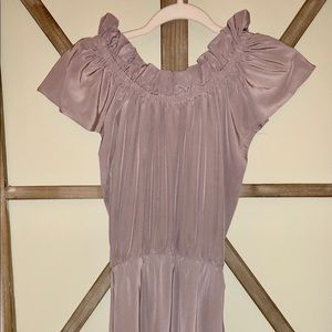 Mauve, off-the-shoulder dress